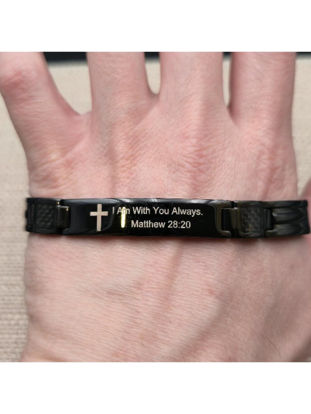 8 Inch Stainless Steel Religious Cross Bible Verse ID Link Bracelet A8647
